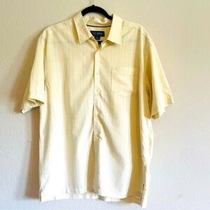 Cova mens pinstripe yellow button down shirt L flowy summer coastal vacation